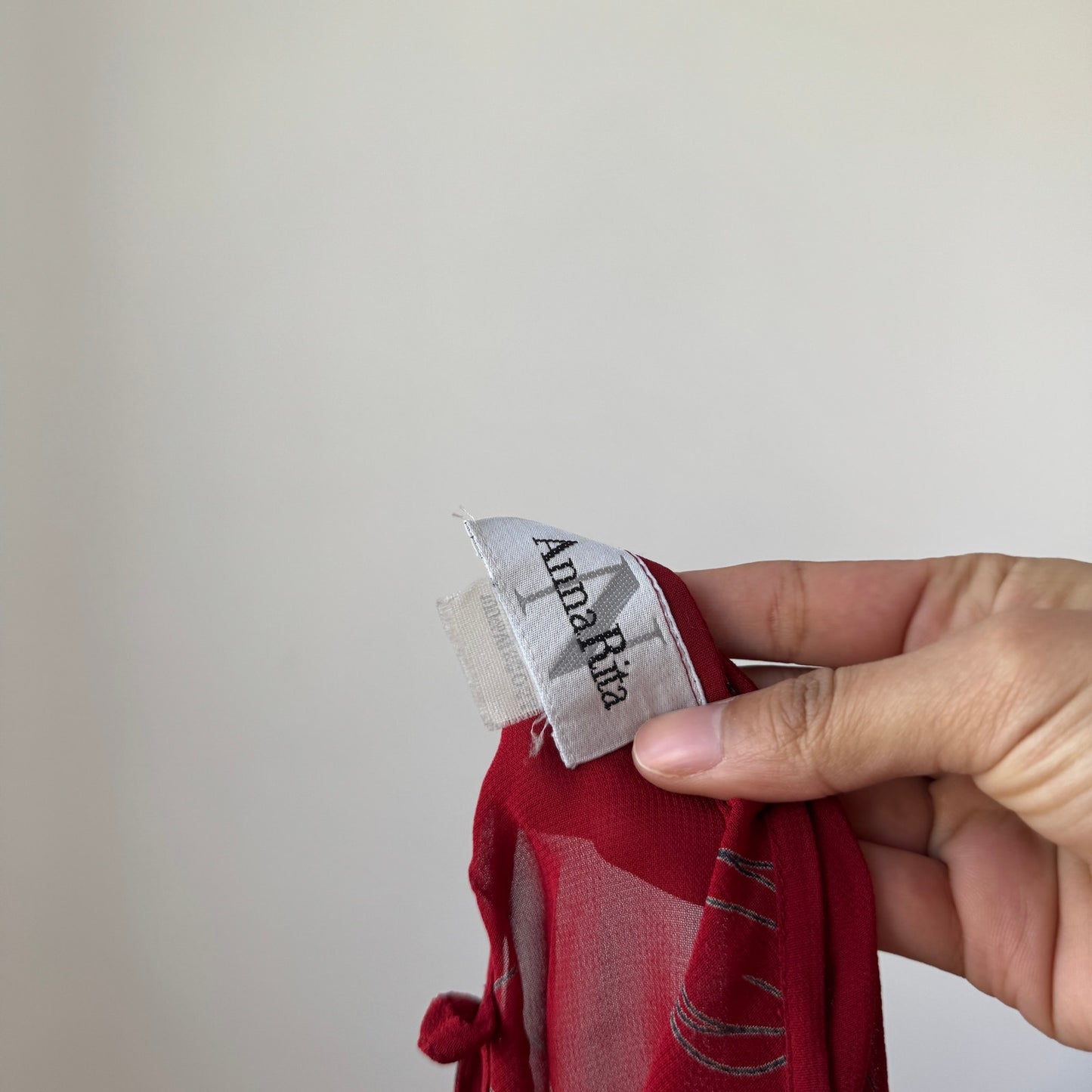 Vintage Italian Red Mesh Midi Dress Abstract Print Asymmetrical Hem (S)