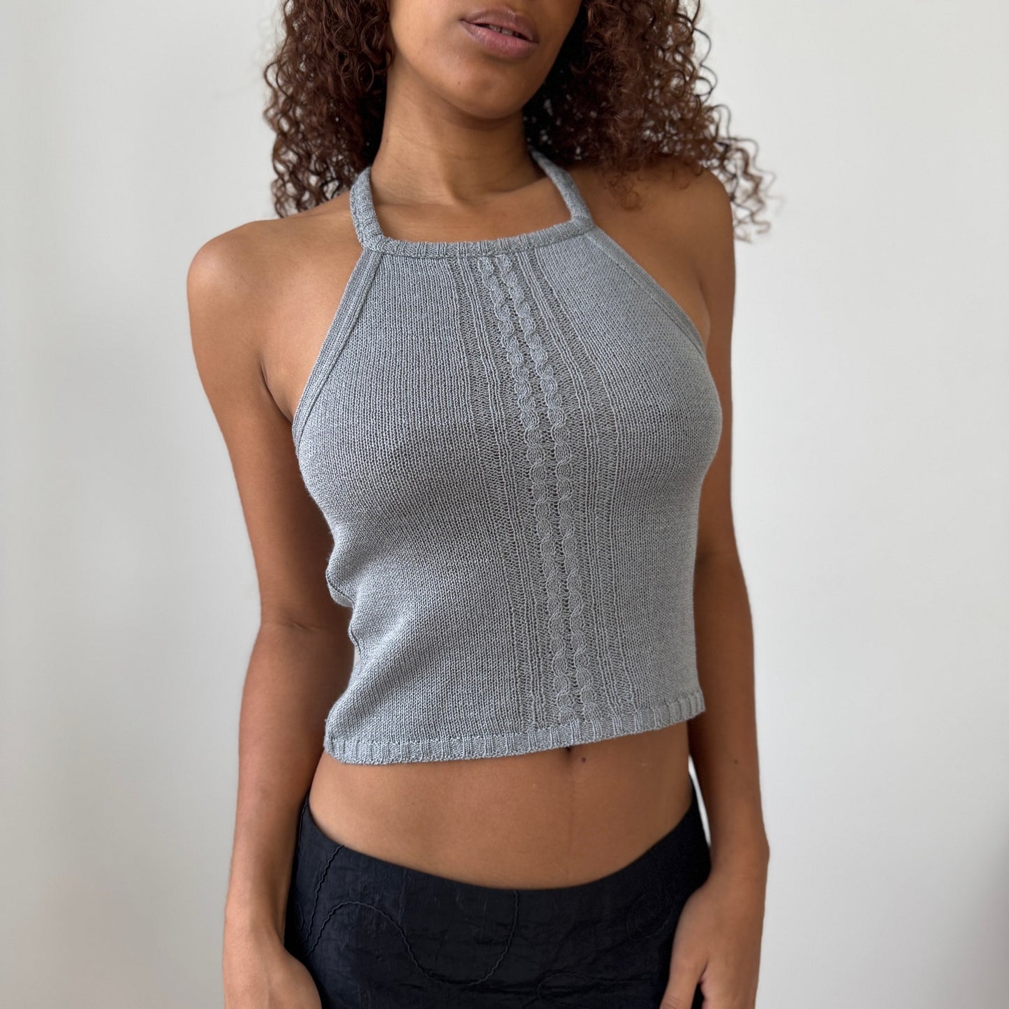 Euro Vintage Grey Knit Halter Top (XS/S)