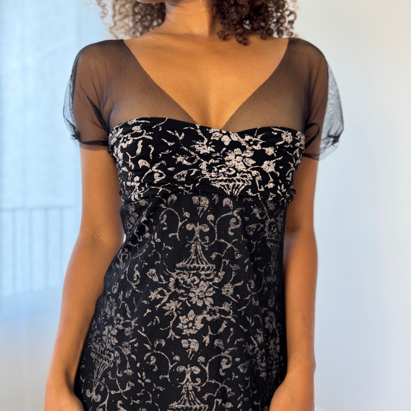 Vintage Italian Mesh Overlay Midi Dress (S)