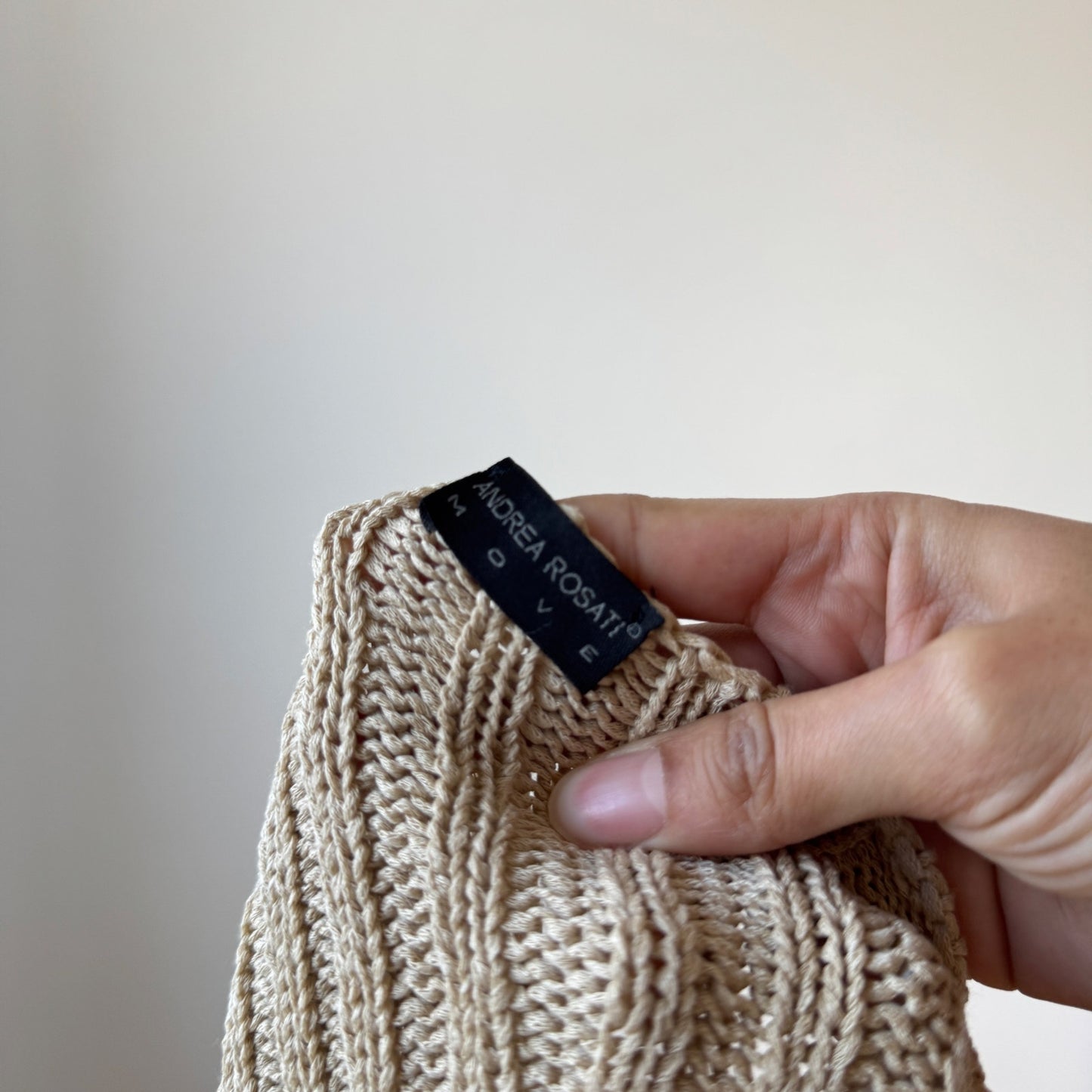 Italian vintage beige crochet knit cardigan with sheer mesh sleeves & ribbed knit cuffs (S)