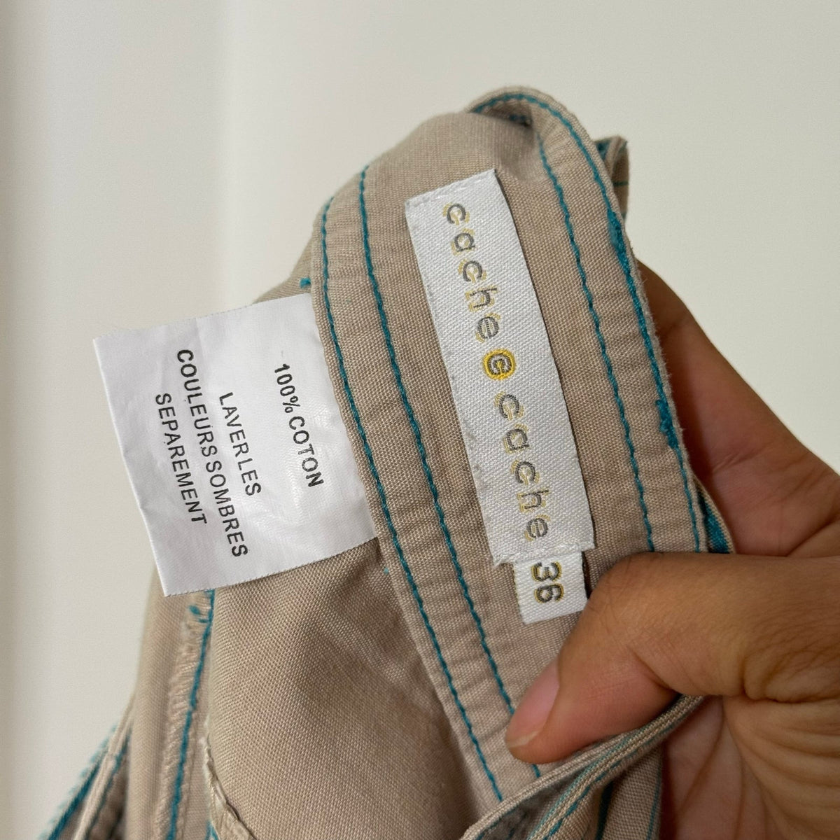 French vintage Y2K beige & turquoise two-piece cargo set with cropped utility jacket