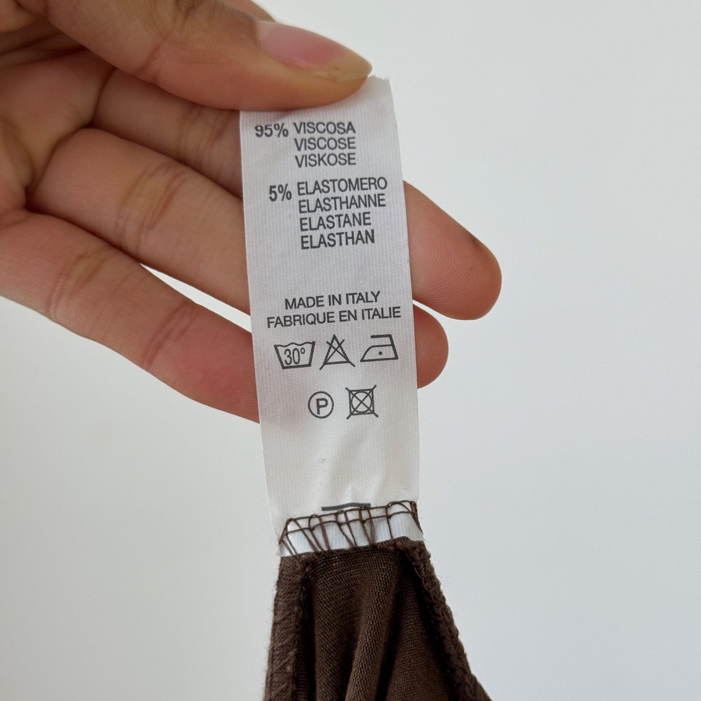 Vintage Italian brown & cream off-shoulder midi dress (S/M)