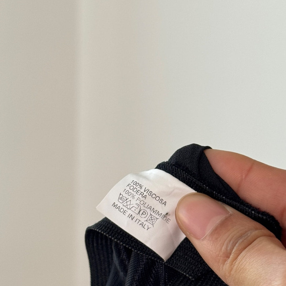 Vintage Italian Black Mesh Midi Skirt Sheer Layered Ruffle Hem Viscose (S)