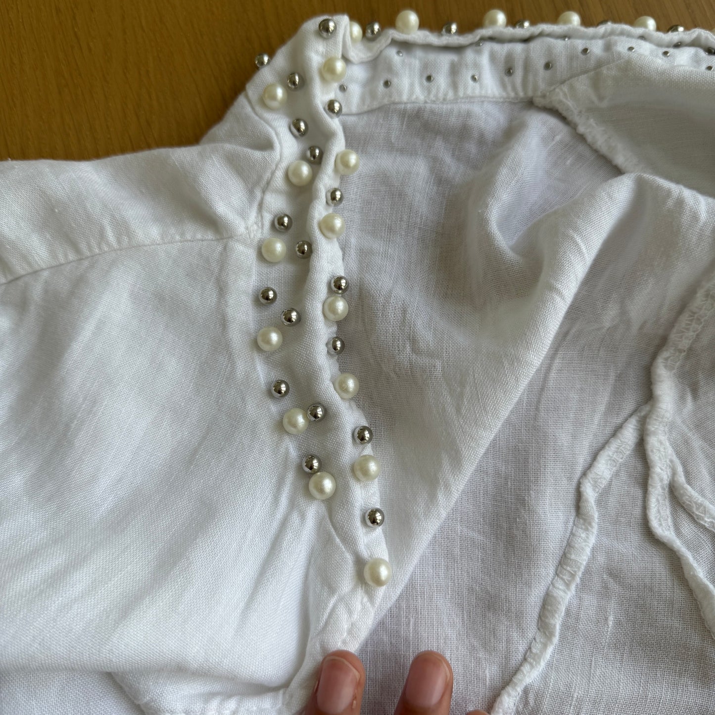 Vintage Euro White Linen Blazer with Pearl and Stud Detail (S)