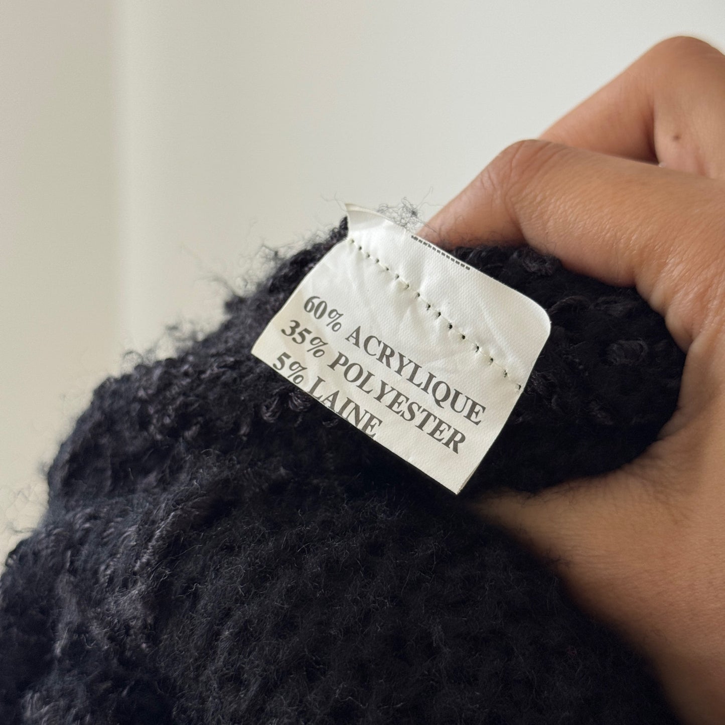 Vintage Euro black ruffled knit maxi cardigan dress with button front (M)