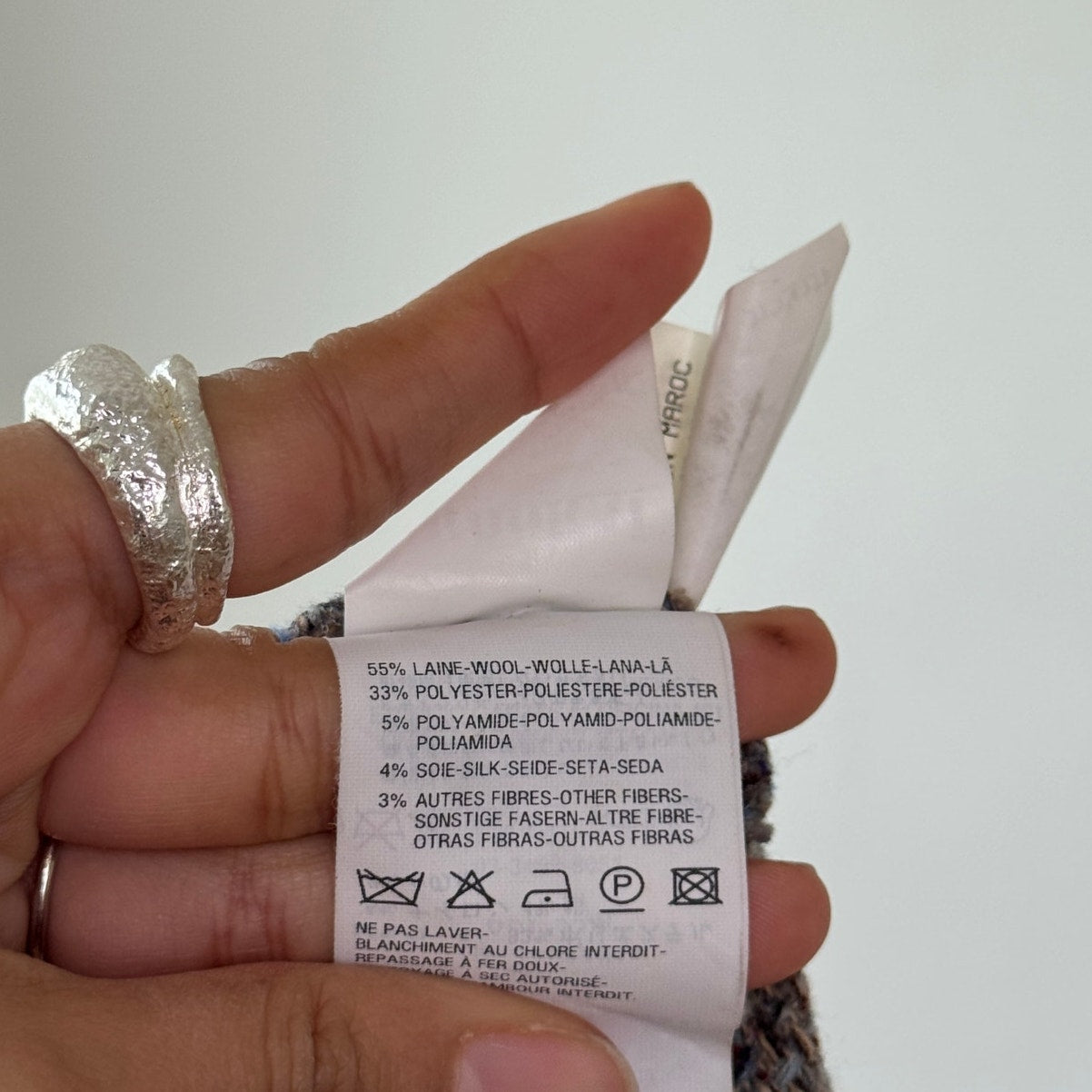 Vintage Tan Tweed Denim Waistband Midi Skirt Y2K French Wool Silk (S)