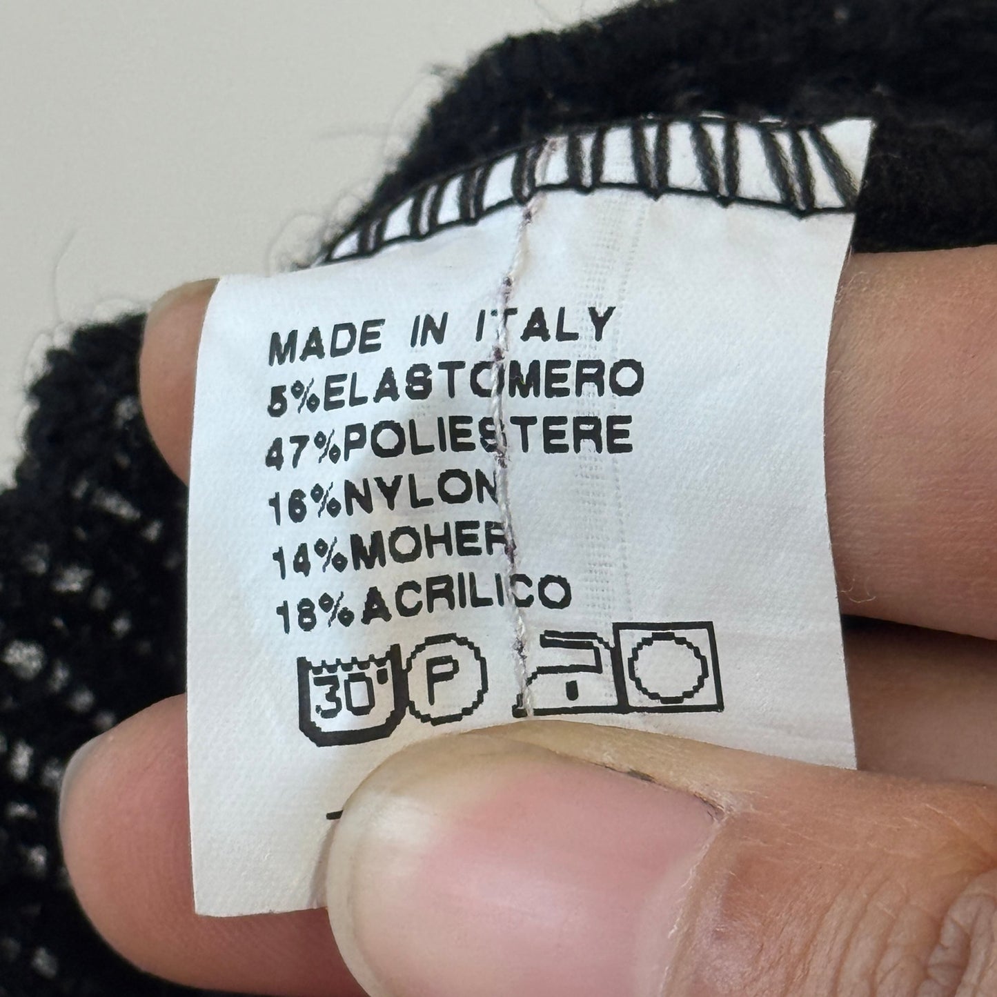 Vintage Italian mohair-blend knit & satin black bustier top (S)