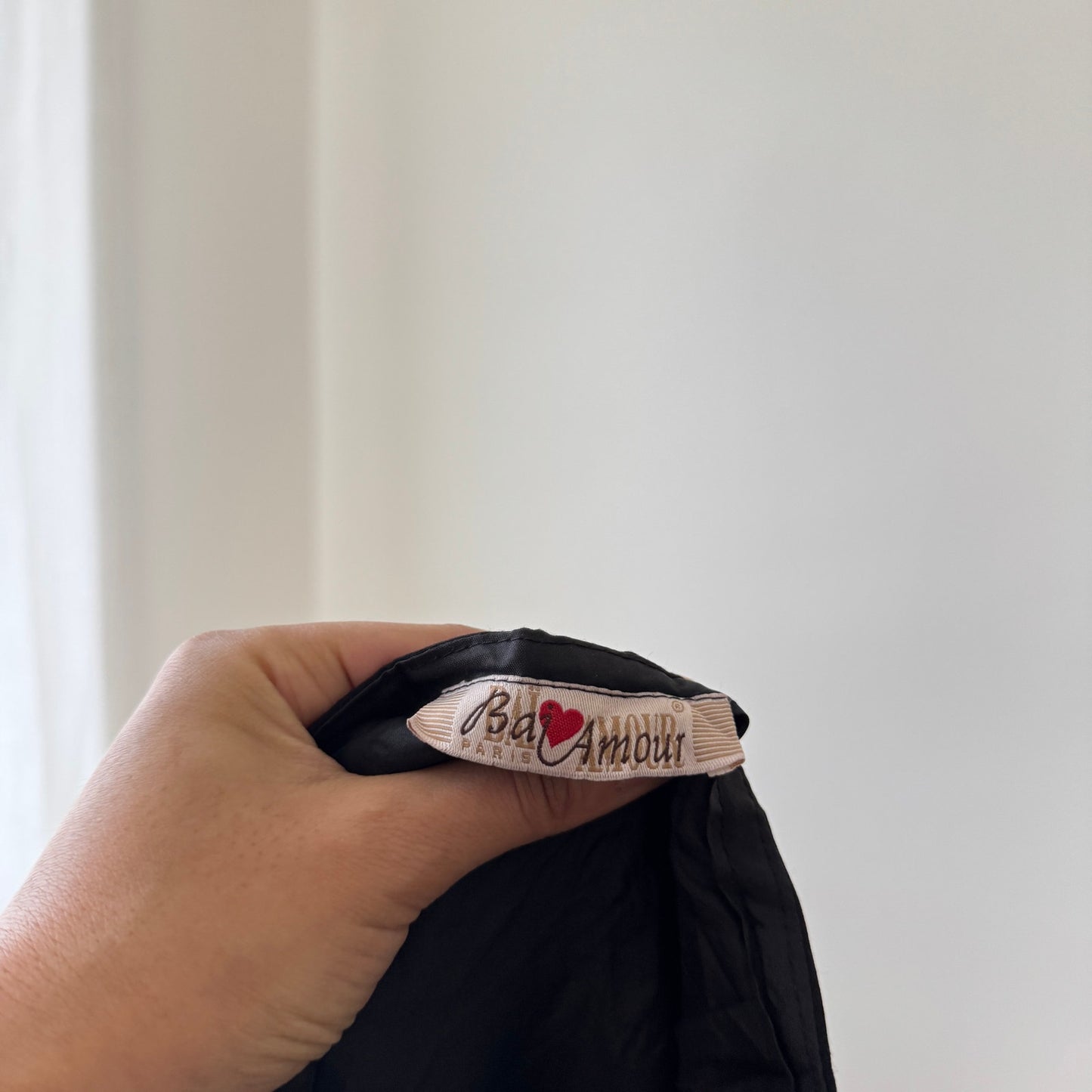 Vintage French black mermaid midi skirt with layered mesh ruffle hem and red contrast stitching (XS)