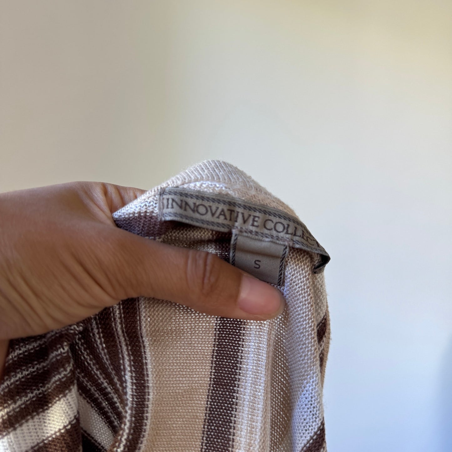 Vintage euro Y2K brown beige striped asymmetrical one shoulder knit top with metal ring detail (S/M)