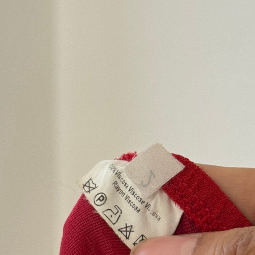 Vintage Red Mesh Asymmetrical Maxi Skirt Flowing Sheer (S)