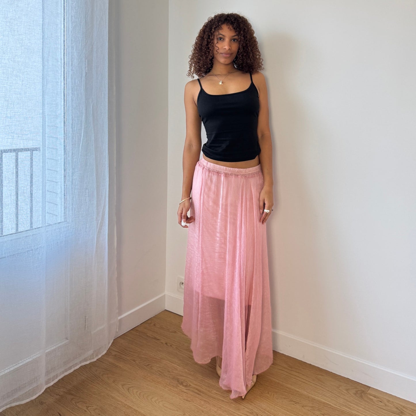 Vintage Euro Sheer Pink Maxi Skirt (S)