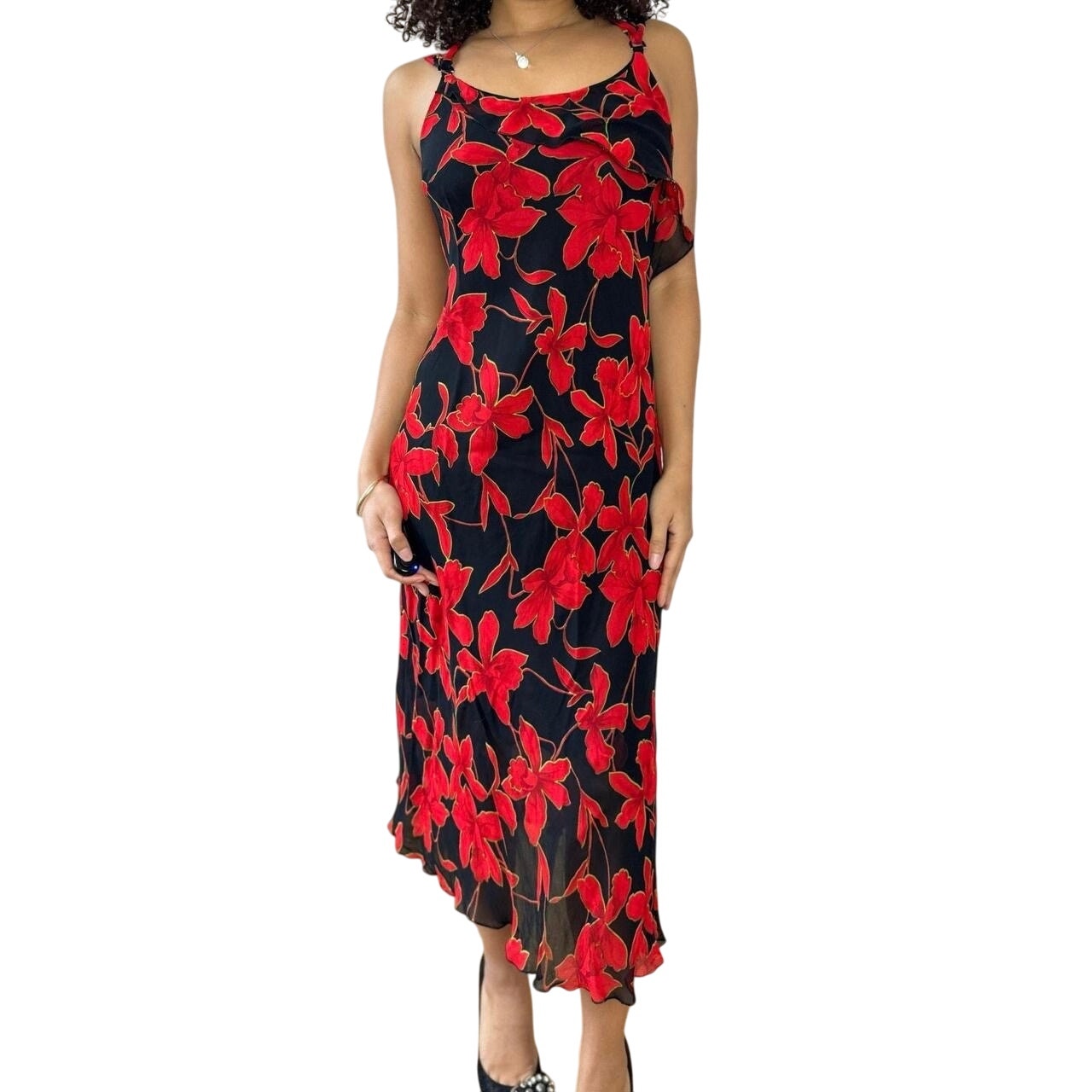 Vintage Red Floral Mesh Midi Dress (M) Oh Leeloo Vintage Red Floral Mesh Midi Dress (M) Oh Leeloo