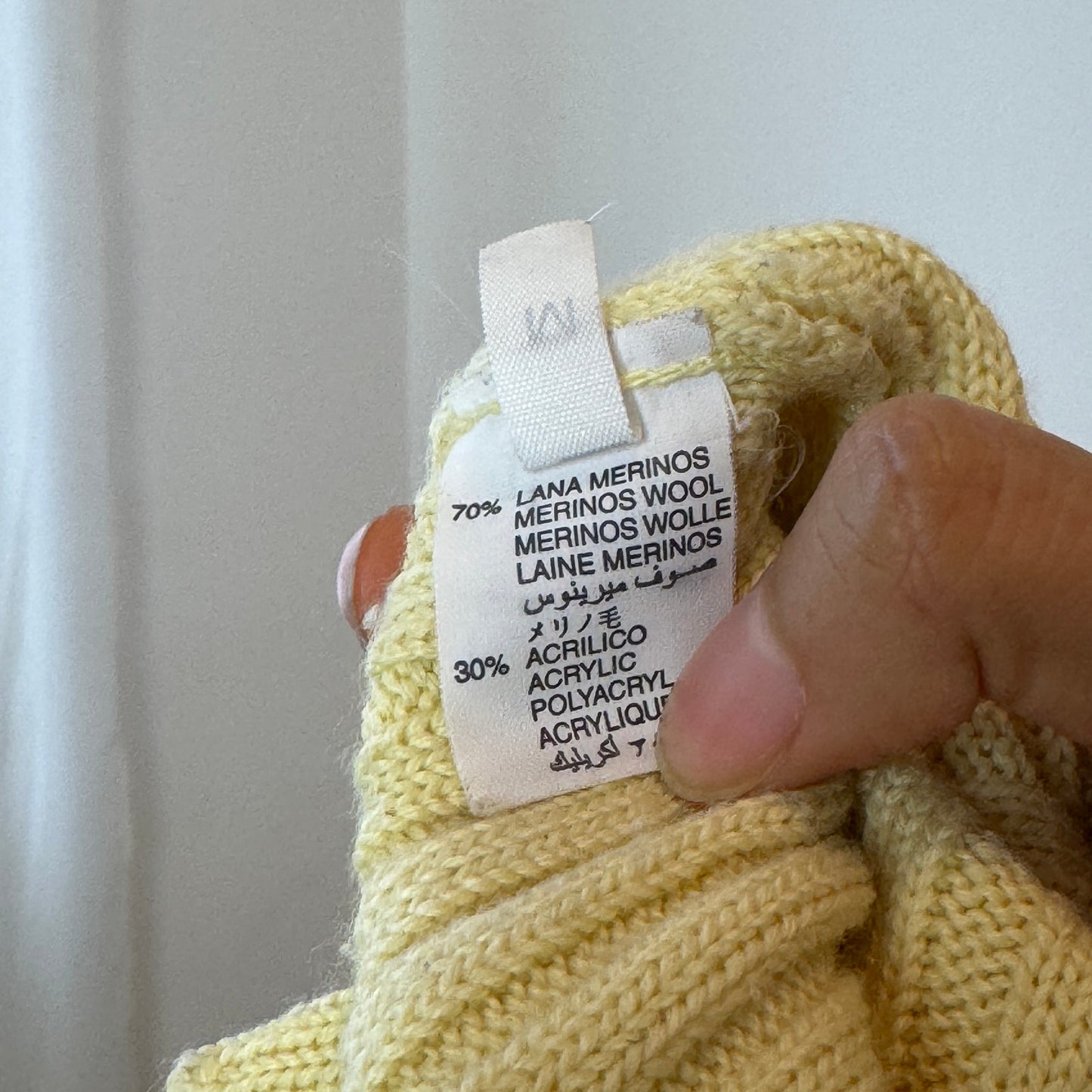 Vintage Yellow Ribbed Knit Merino Wool Sweater Foldover Neck Italian Y2K (S)