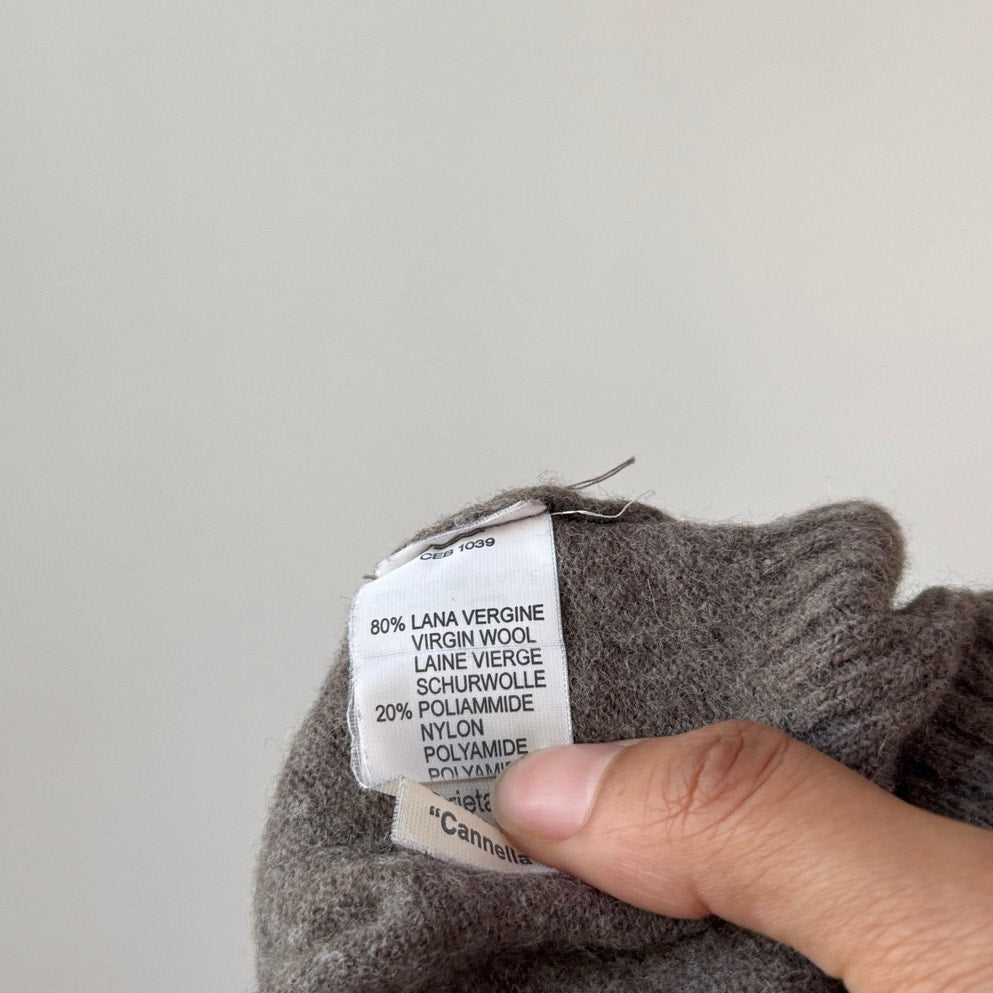 Vintage Italian Taupe Wool Blend Knit Sweater Braided Detail Fitted (S)