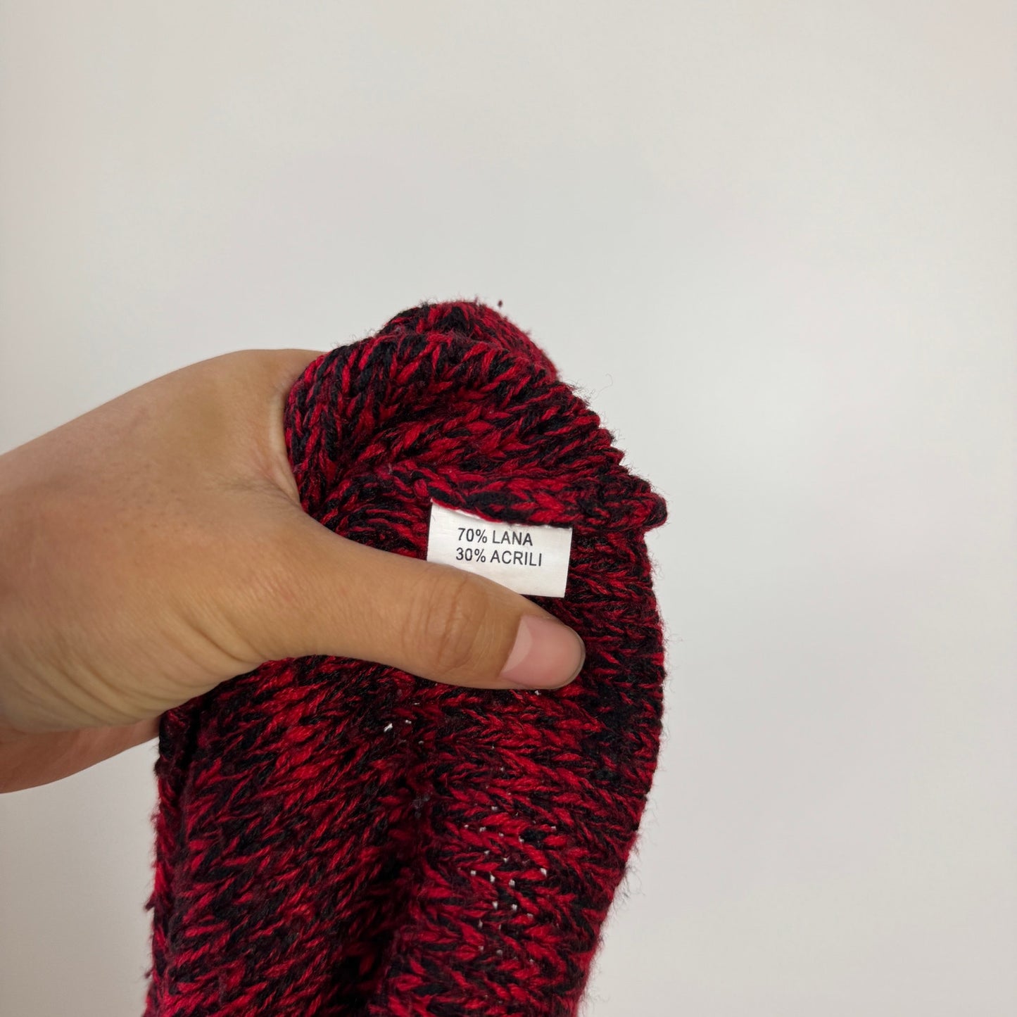 Vintage Euro Red Black Marled Mock Neck Knit Sweater with Lace Sleeve Detail S/M