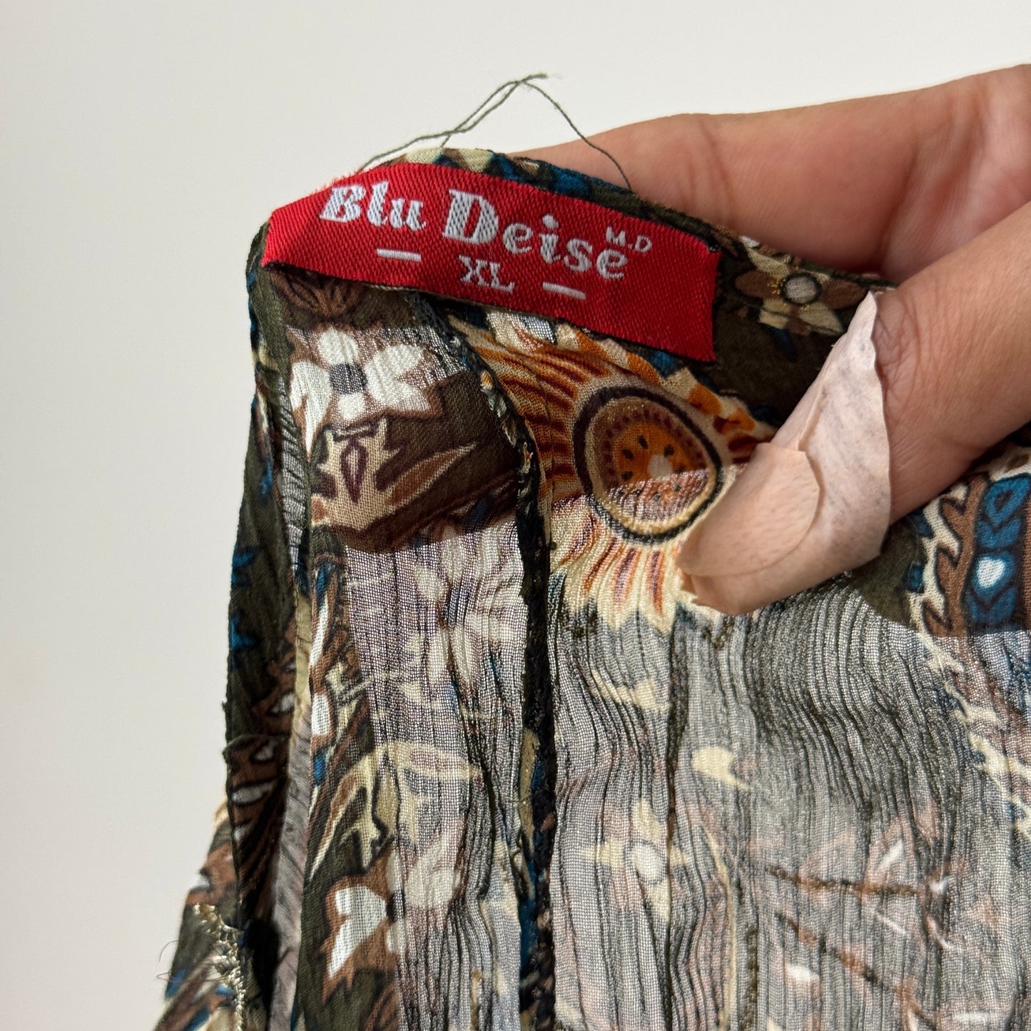 Vintage Euro Paisley Mesh Tunic Top Beaded Neckline Sheer Bell Sleeve (S/M)