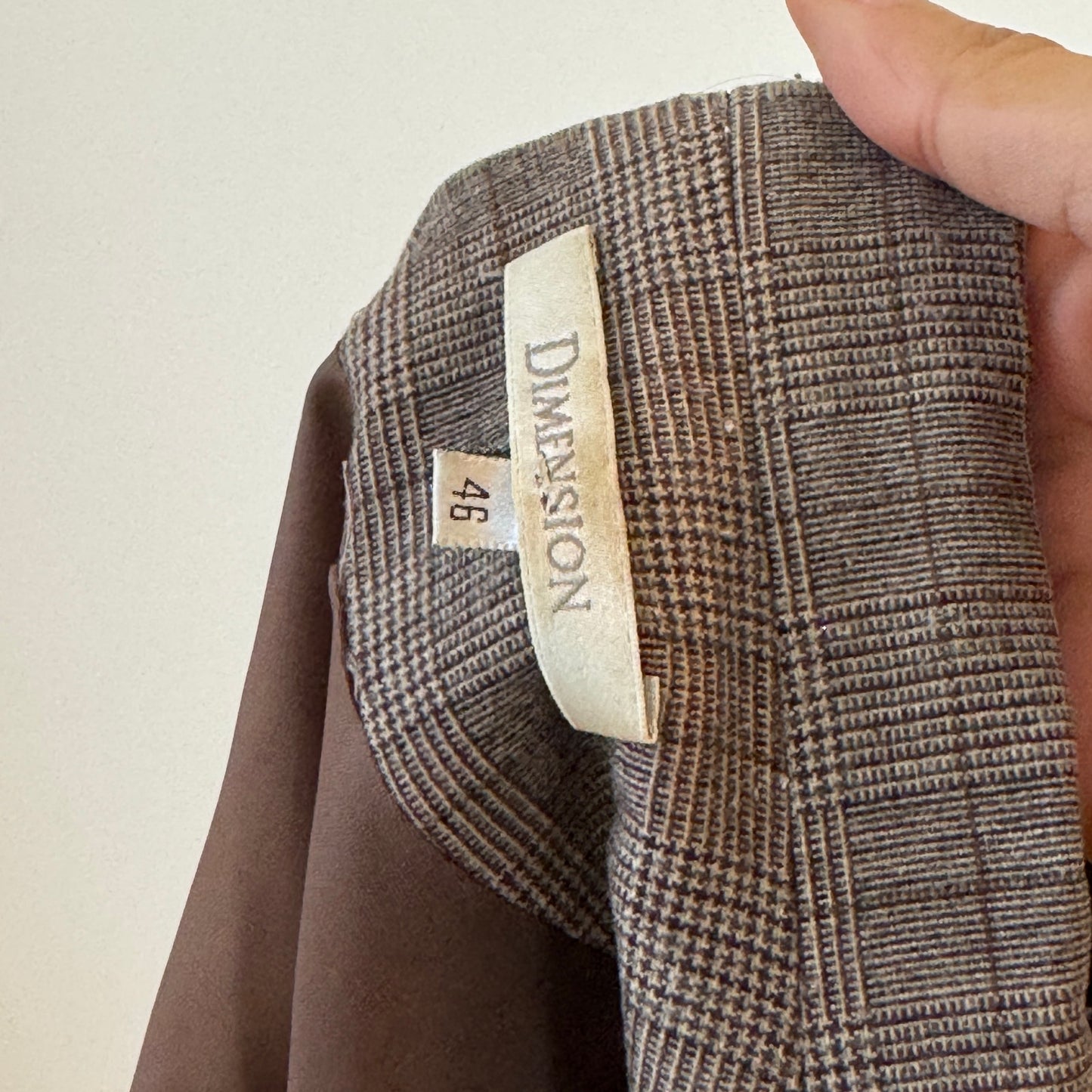 Vintage French Taupe Plaid Button Front Tailored Jacket with Ruffle Trim (S/M)