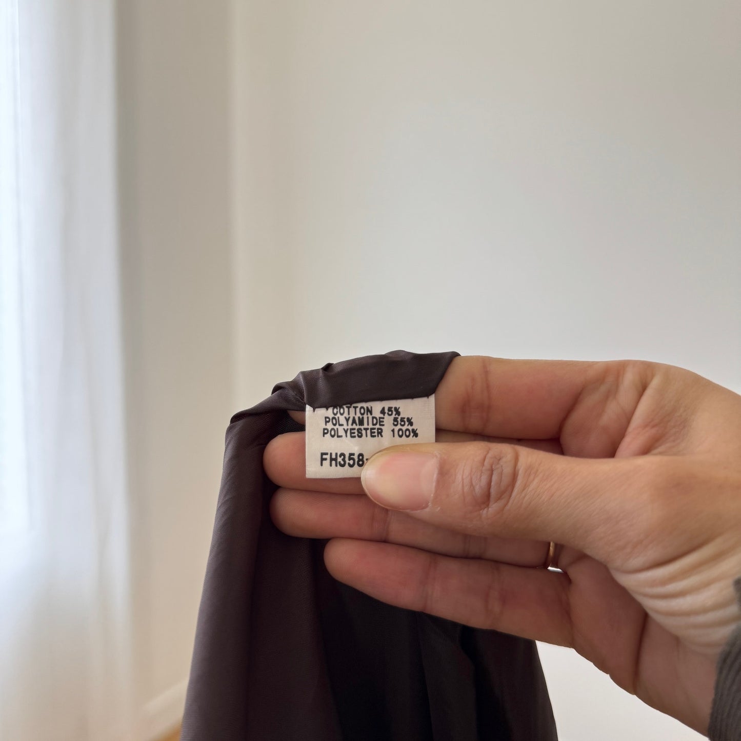 Vintage French brown asymmetric maxi skirt with rosette appliqués and ruffled hem (XS/S)