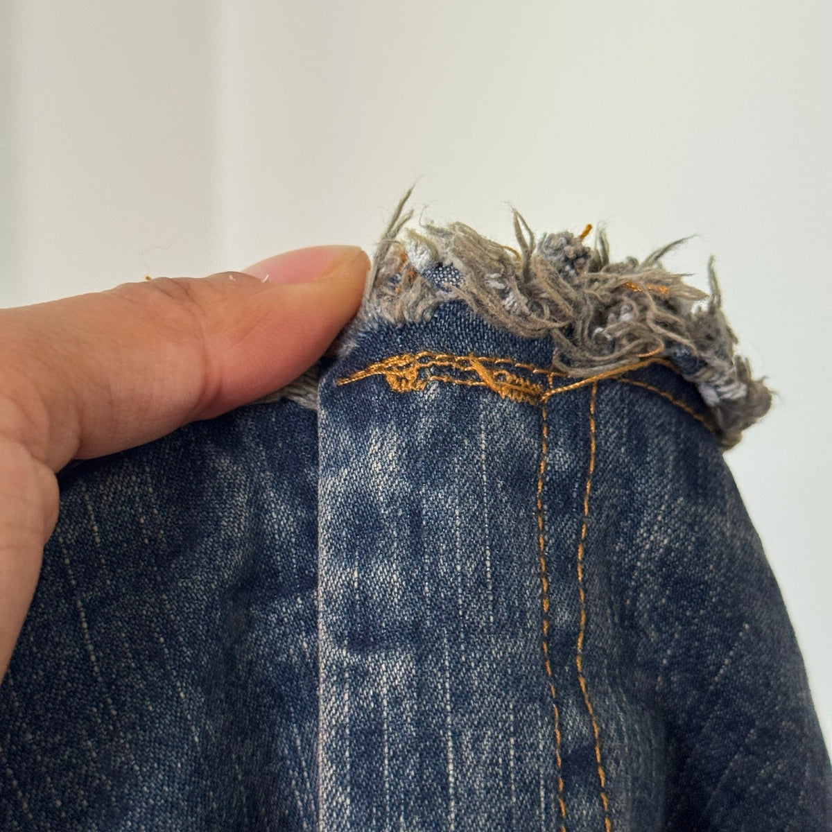 Vintage Blue Denim Distressed Frayed Midi Skirt (S)