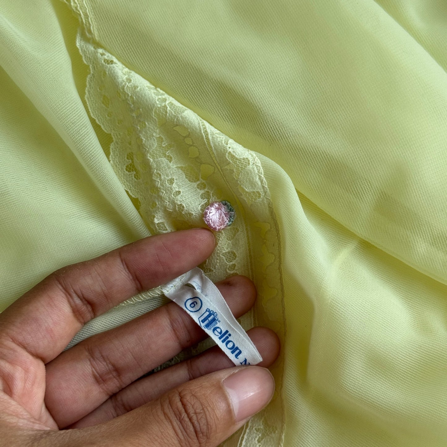 Vintage 80s Sheer Ivory Slip Dress Lace Trim Nightgown Mini (S/M)