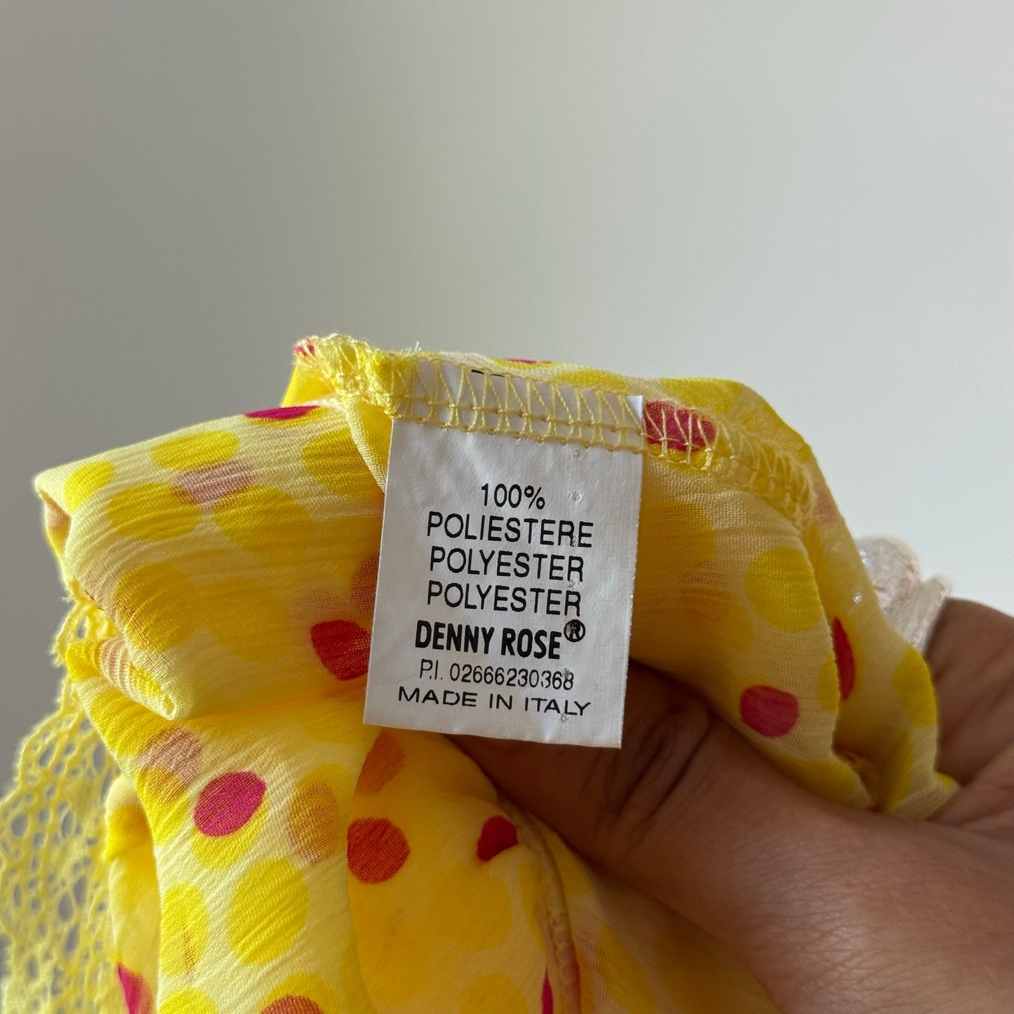 Vintage Denny Rose Yellow Red Polka Dot Lace Mesh Babydoll Top Italian Y2K (M)