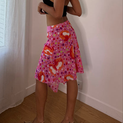 Vintage Pink Abstract Mesh Asymmetrical Midi Skirt Italian Y2K (S)