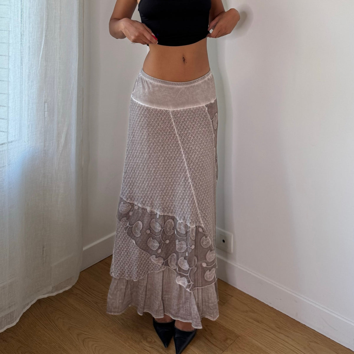 Euro Vintage Embroidered Knit Maxi Skirt