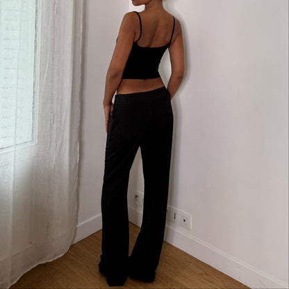 European vintage Y2K black & white pinstripe low-rise trousers with flared wide legs