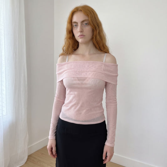 Vintage Pink Off Shoulder Mesh Top