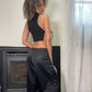 Vintage 2000s Paul & Shark black satin low rise wide leg pants (M)