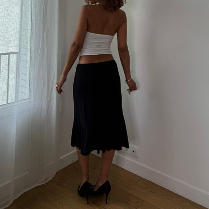 Vintage Black Embellished Slinky Midi Skirt Rhinestone Beaded Y2K (S)