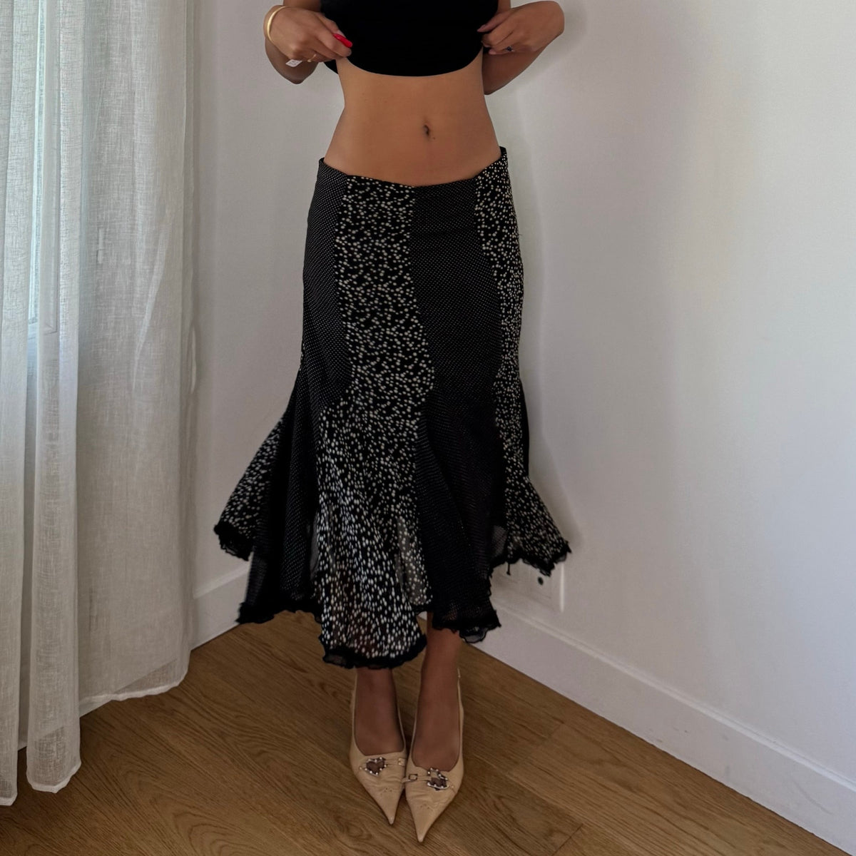 Vintage Italian Polka Dot Mesh Midi Skirt (S)