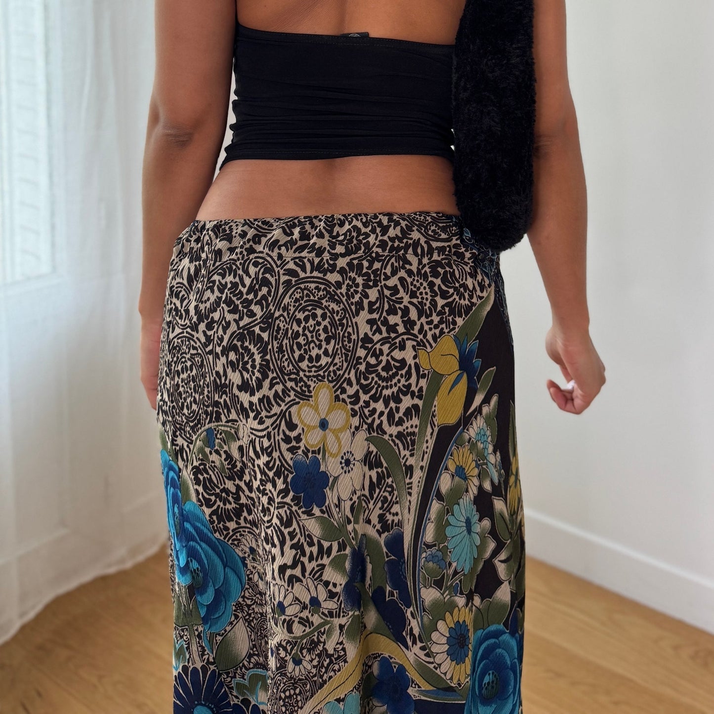 Vintage Blue Rose Floral Mesh Midi Skirt Sheer Layered Y2K Skirt (S) ⠀
