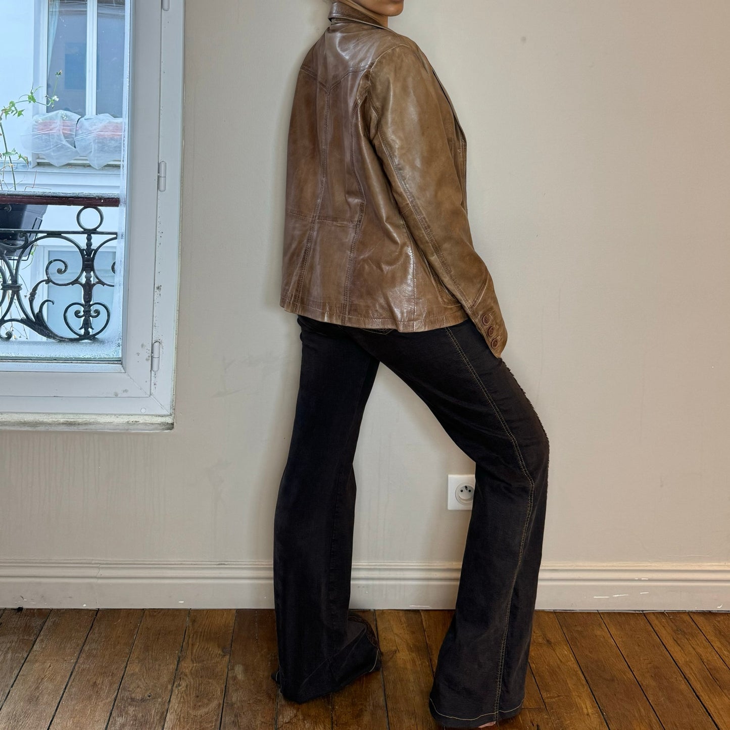 Vintage 90s Brown Leather Moto Jacket (S/M)