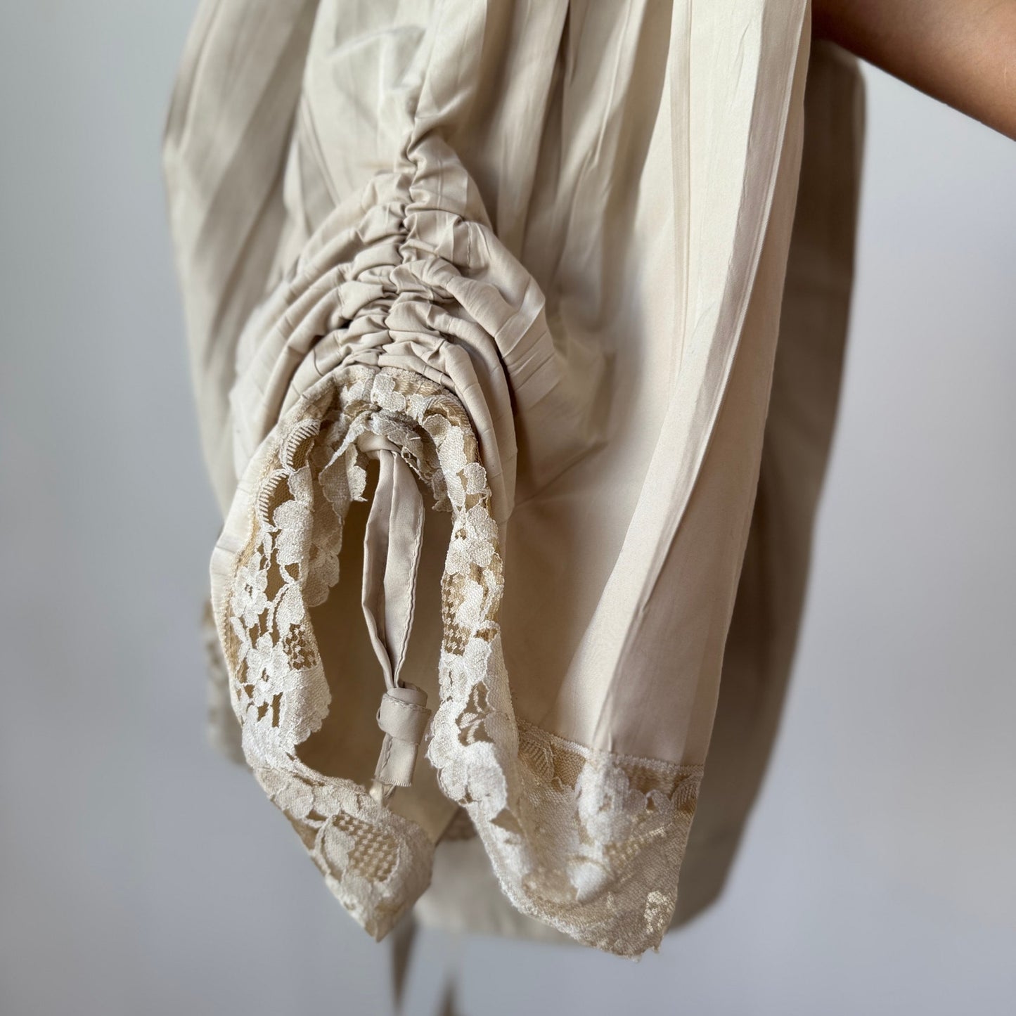 Vintage French Cream Maxi Skirt Ruched Hem (XS/S)