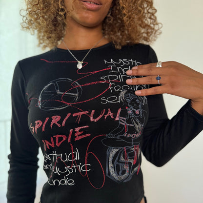 Vintage Italian Black Graphic Long Sleeve Top (S)