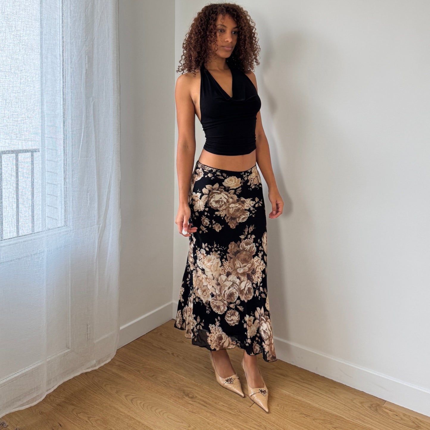 Euro Vintage Mesh Floral Maxi Skirt (Small)