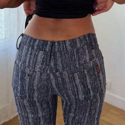 Vintage Grey Black Abstract / Striped Print Flare Pants Y2K Cotton (XS/S)