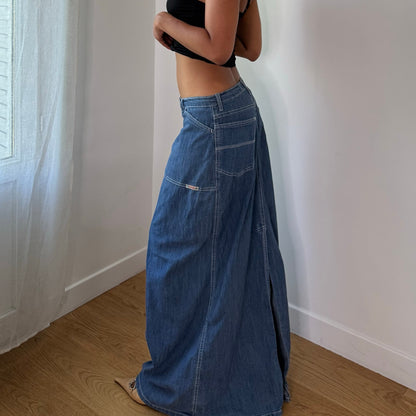 Vintage Blue Denim Maxi Skirt Made in Italy Y2K Cotton (S)