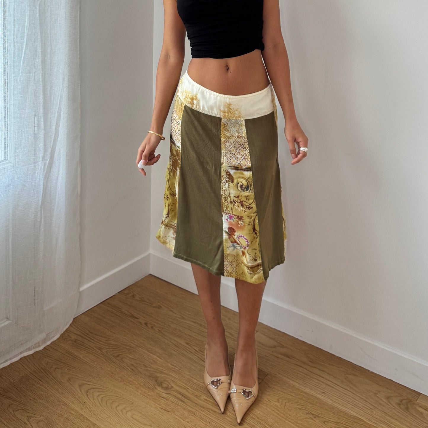 Vintage Italian Black Mesh Midi Skirt (Small)