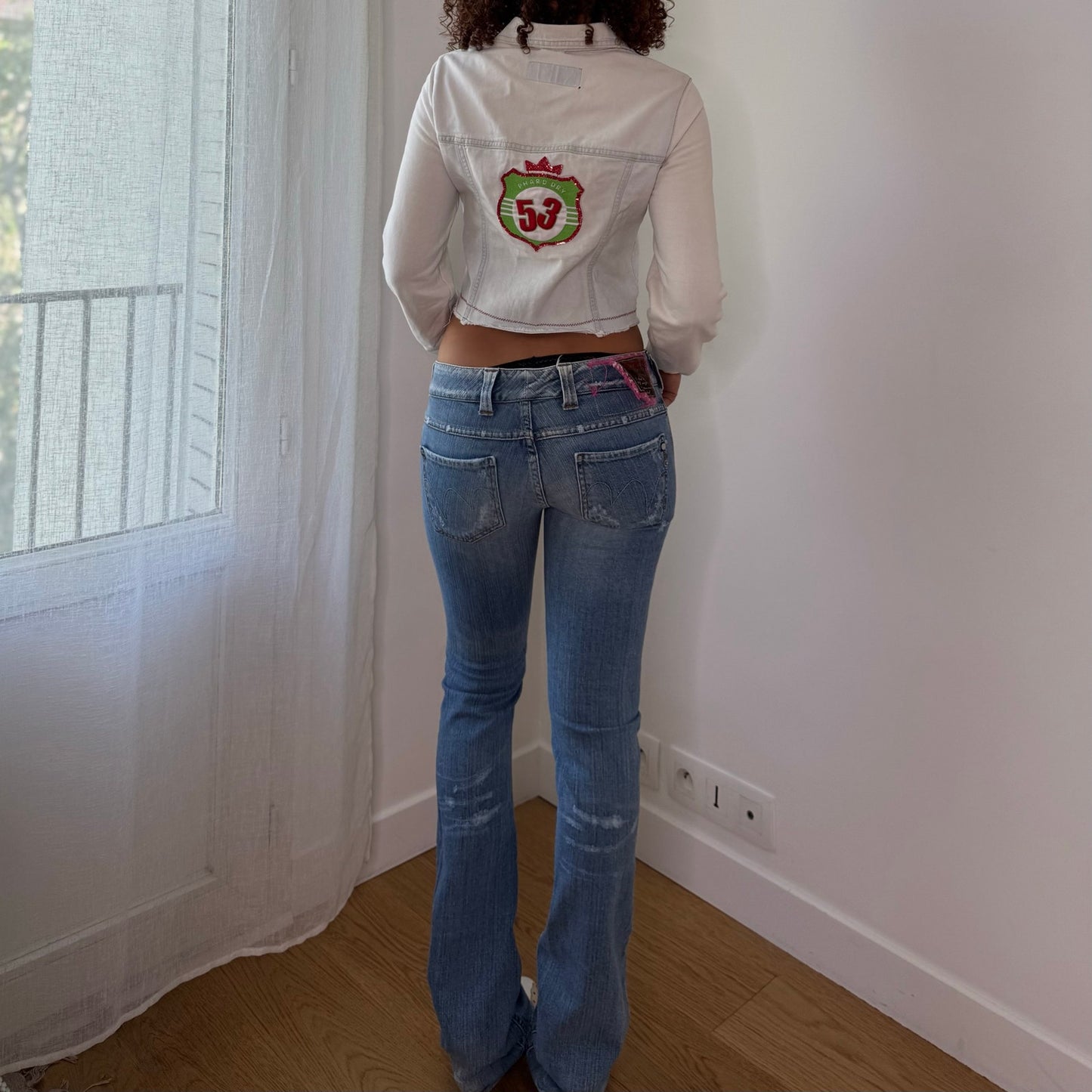 Vintage Italian Embellished Low Rise Flare Jeans Rhinestone Y2K Denim (XS/S)