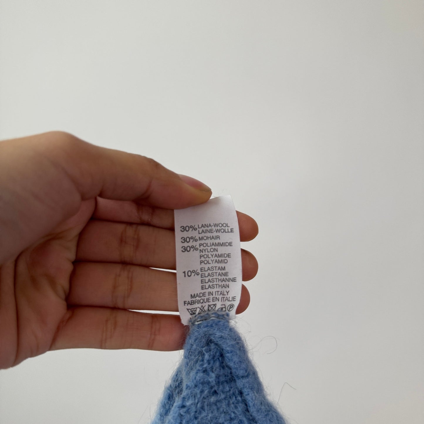 Vintage Italian Blue Mohair Wool Blend Cap Sleeves Turtleneck Knit Top (S/M)