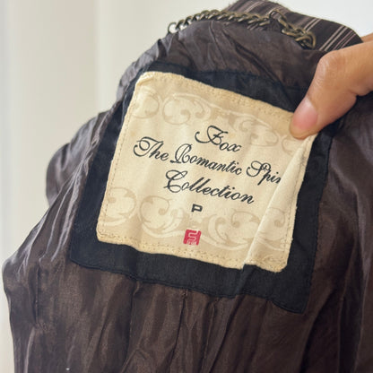 Vintage herringbone blazer with striped contrast and embroidered patches (S/M)