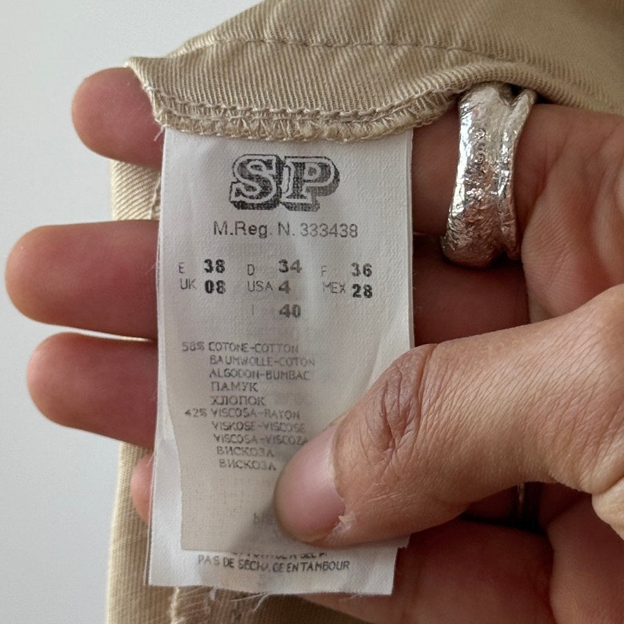 Vintage Italian Beige Satin Bootcut Pants Low Rise Y2K Trousers (XS)