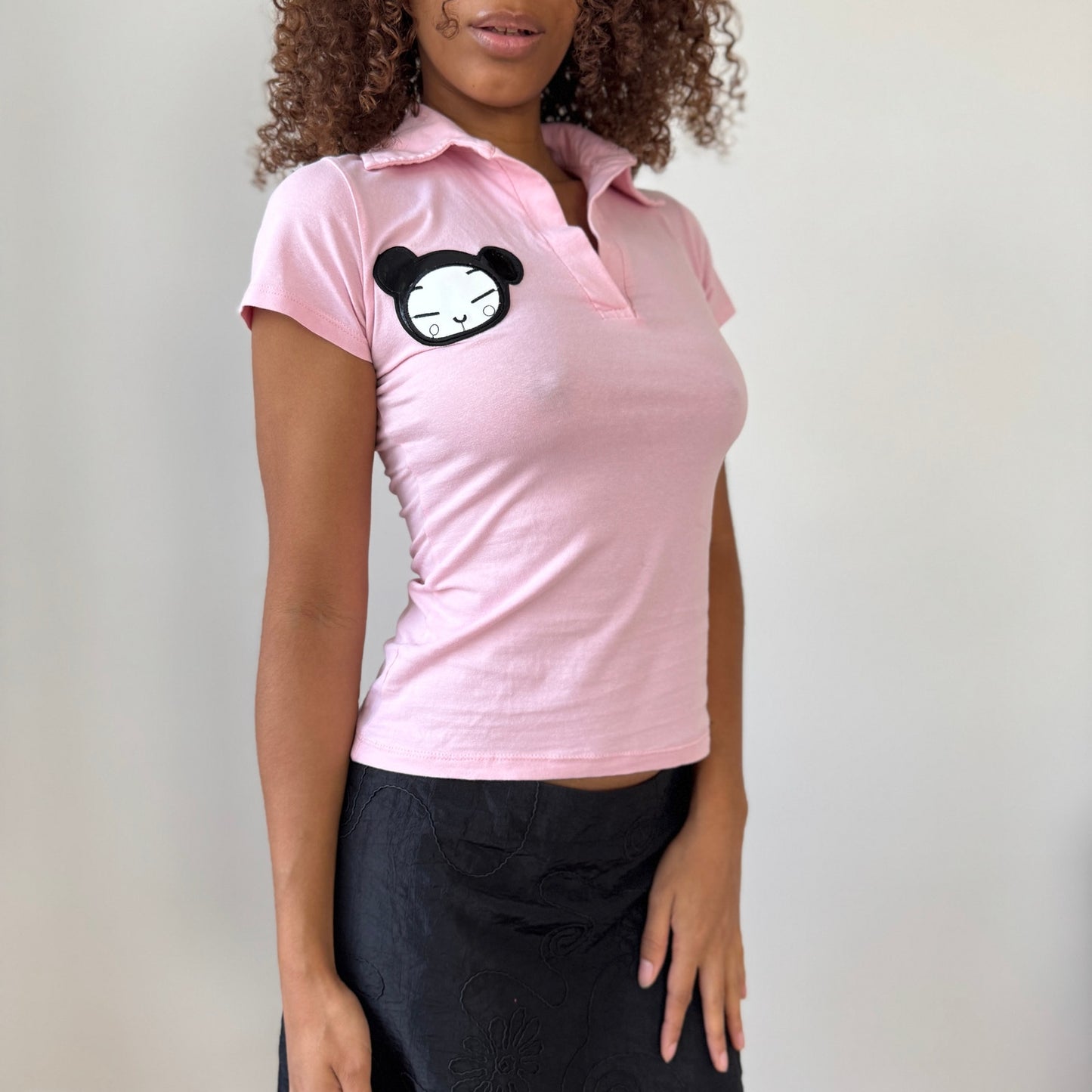 Vintage pink Pucca sequin polo top (S)