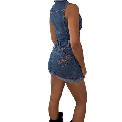 Vintage Y2K Denim Zip-Up Mini Dress (XXS/XS)