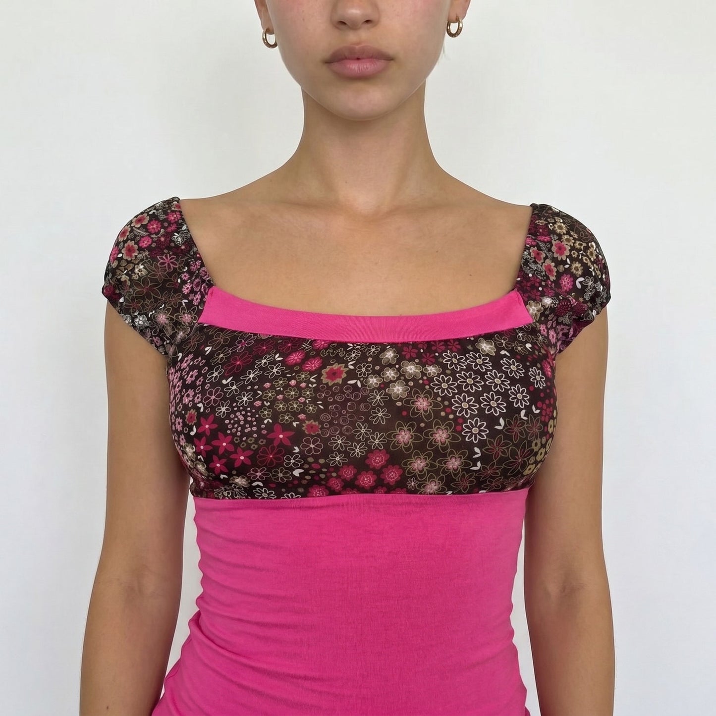 Vintage Pink Floral Mesh Tie Back Top Slinky Y2K Euro Cami (XS/S)