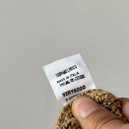 Vintage Italian Camel Cable Knit Cropped Turtleneck Sweater (S)