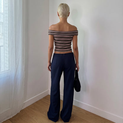 Vintage French Navy Low Rise Flare Trousers