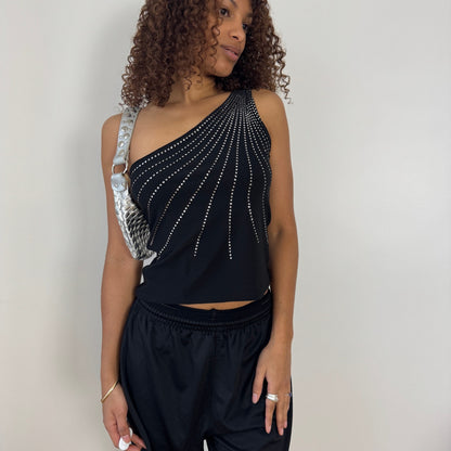 Italian Vintage Black One Shoulder Top (S/M)